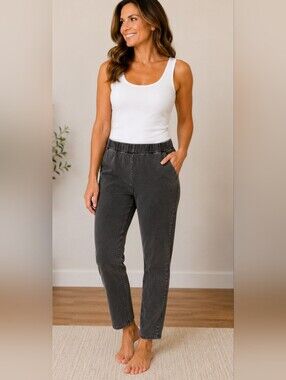 Soft Surroundings Pull On high rise Jeans Jeggings Stretch Washed Grey L Travel